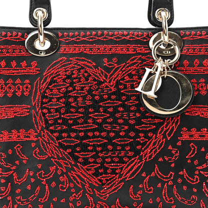 Christian Dior Smooth Calfskin Embroidered Heart Medium Lady Dior Black 8 of 12