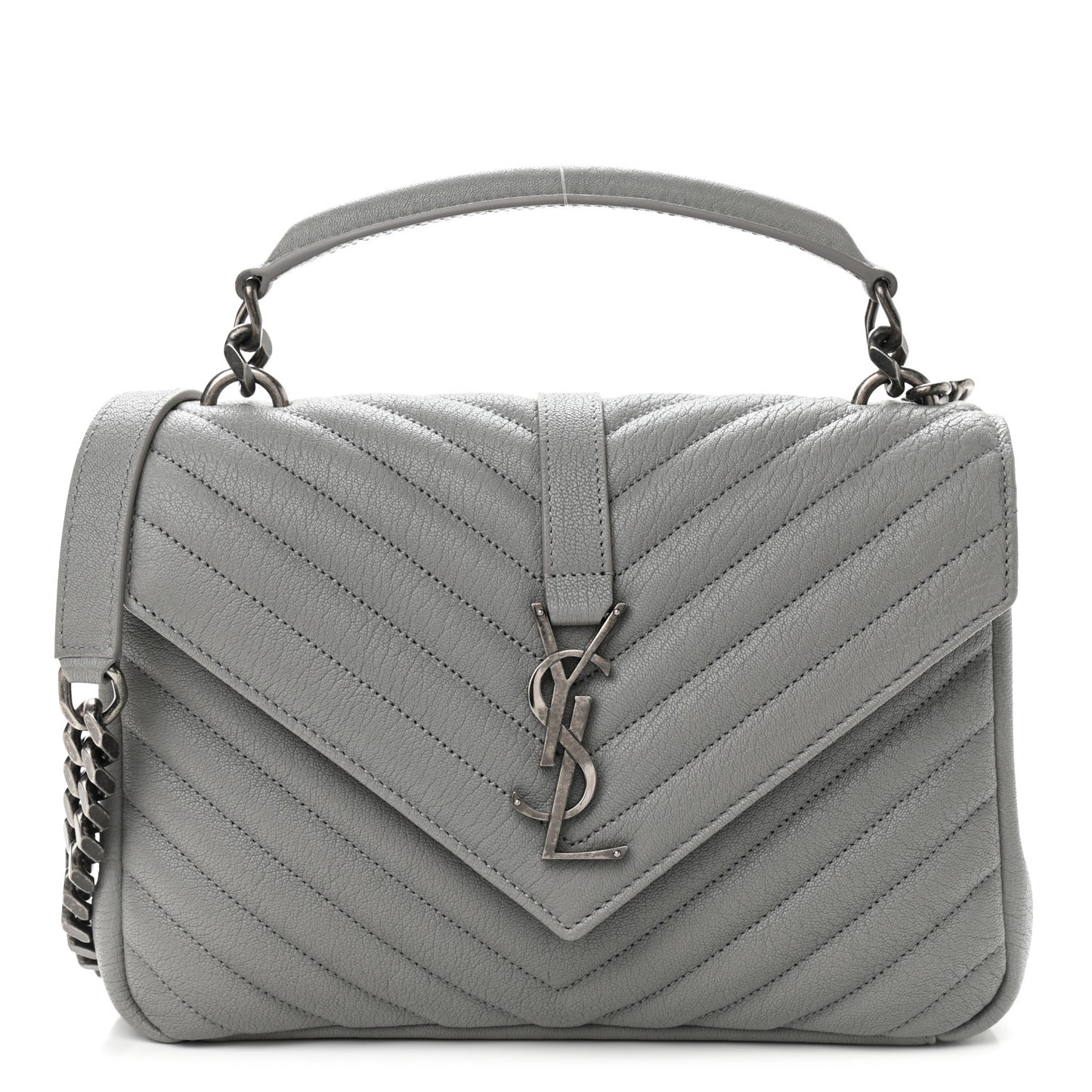Sheepskin Matelasse Chevron Monogram Medium College Bag Granite