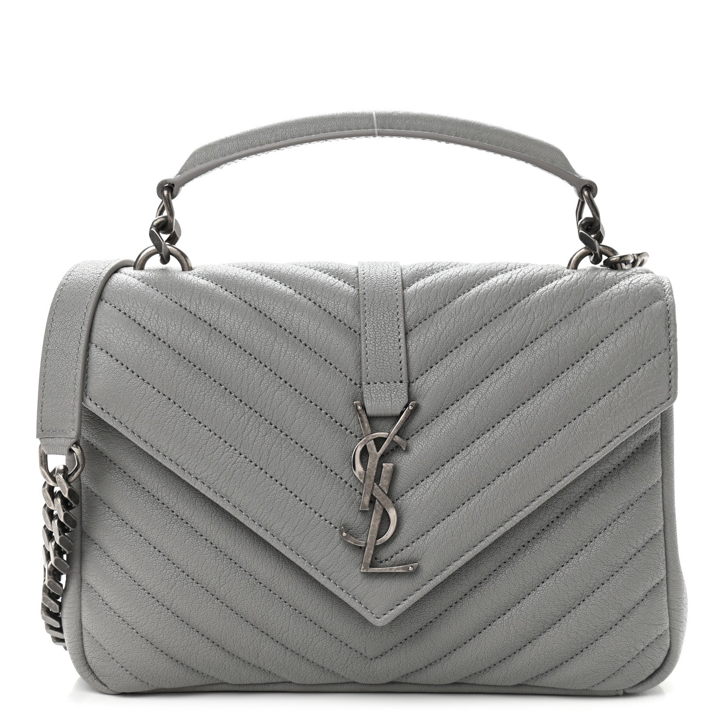 Saint Laurent Sheepskin Matelasse Chevron Monogram Medium College Bag Granite 1 of 9
