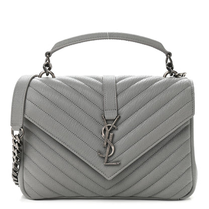 Saint Laurent Sheepskin Matelasse Chevron Monogram Medium College Bag Granite 1 of 9