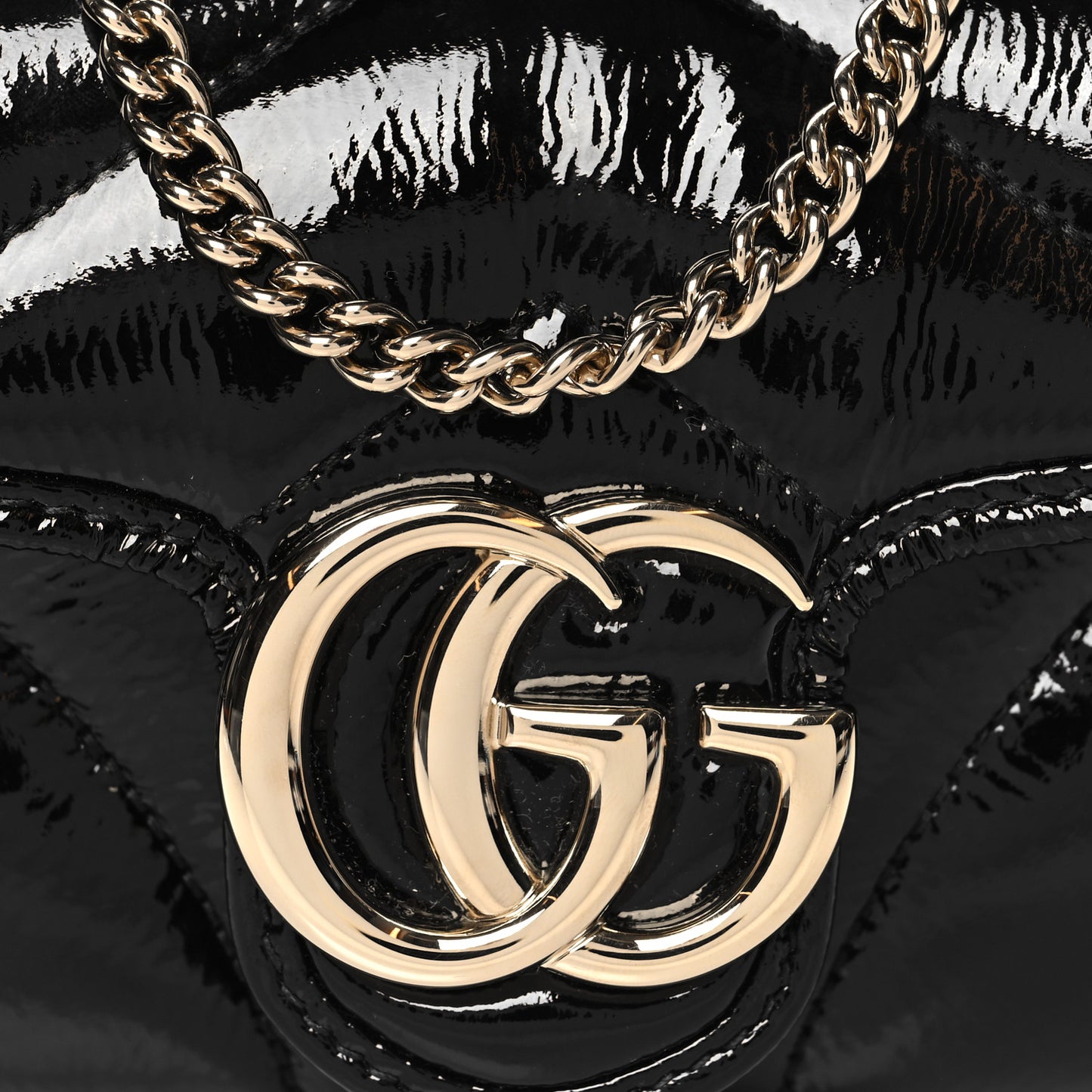 Patent Lambskin Matelasse Super Mini GG Marmont Shoulder Bag Black