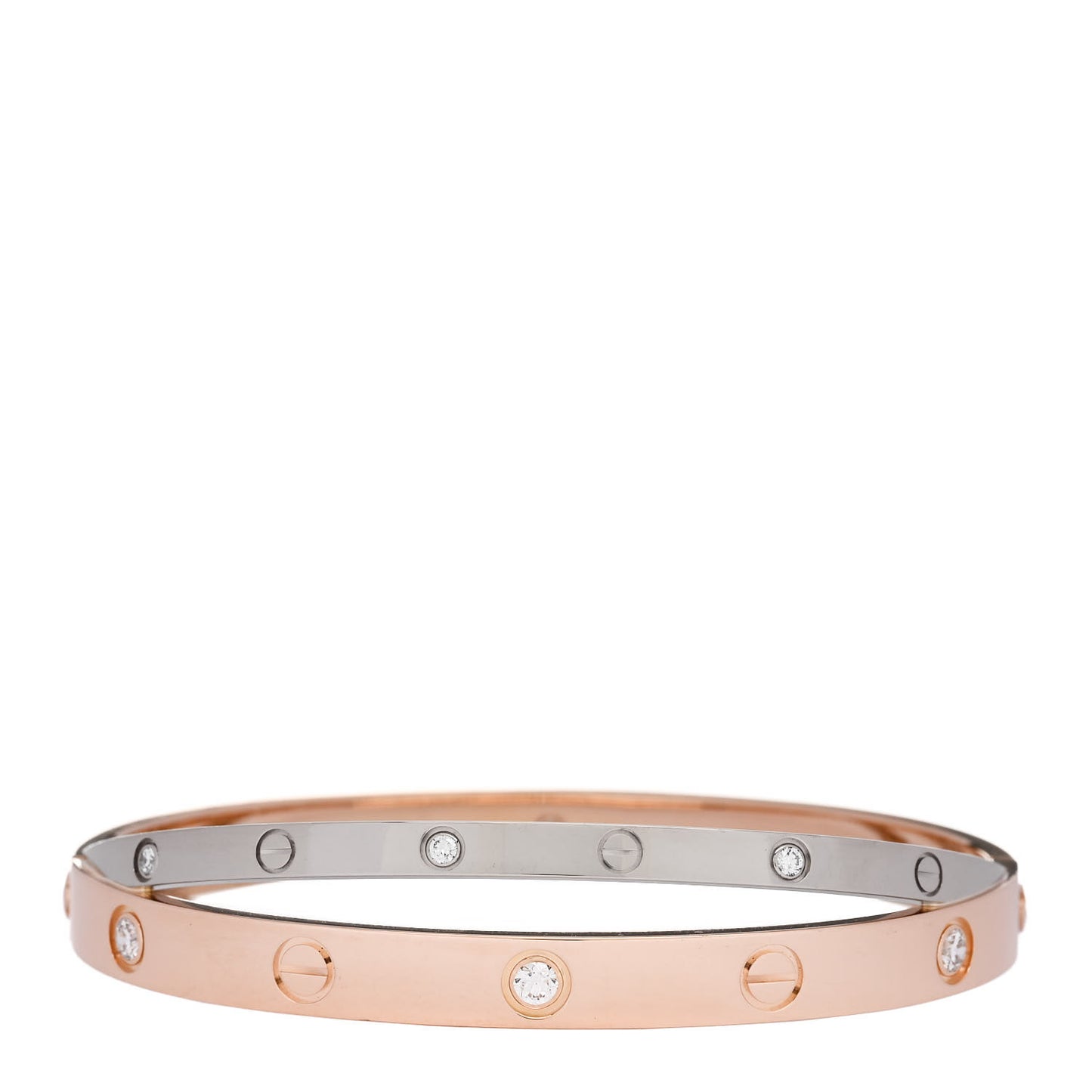 18K Pink White Gold 12 Diamond Double LOVE Bracelet 17