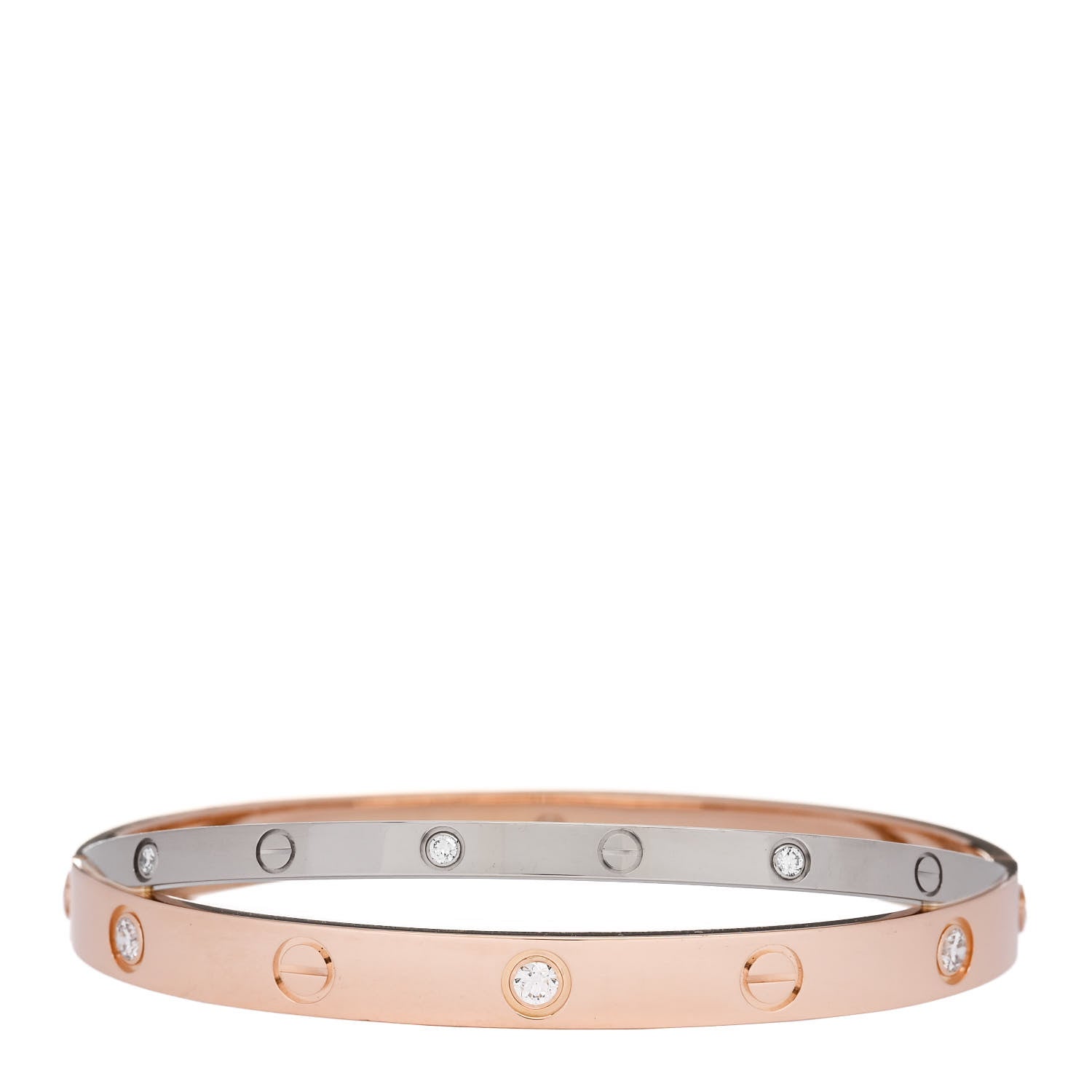 Cartier 18K Pink White Gold 12 Diamond Double LOVE Bracelet 17 2 of 9