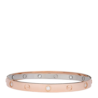 Cartier 18K Pink White Gold 12 Diamond Double LOVE Bracelet 17 2 of 9