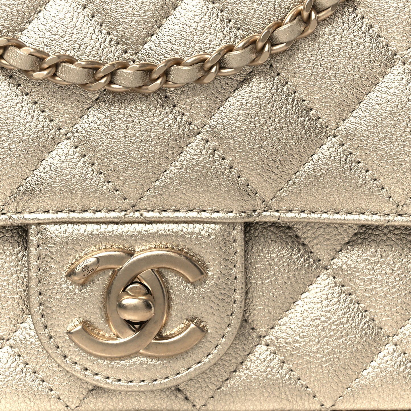 Metallic Caviar Quilted Medium CC Slide Flap Light Gold