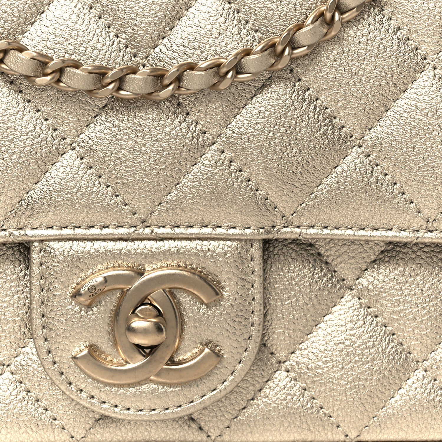 Chanel Metallic Caviar Quilted Medium CC Slide Flap Light Gold 9 of 11