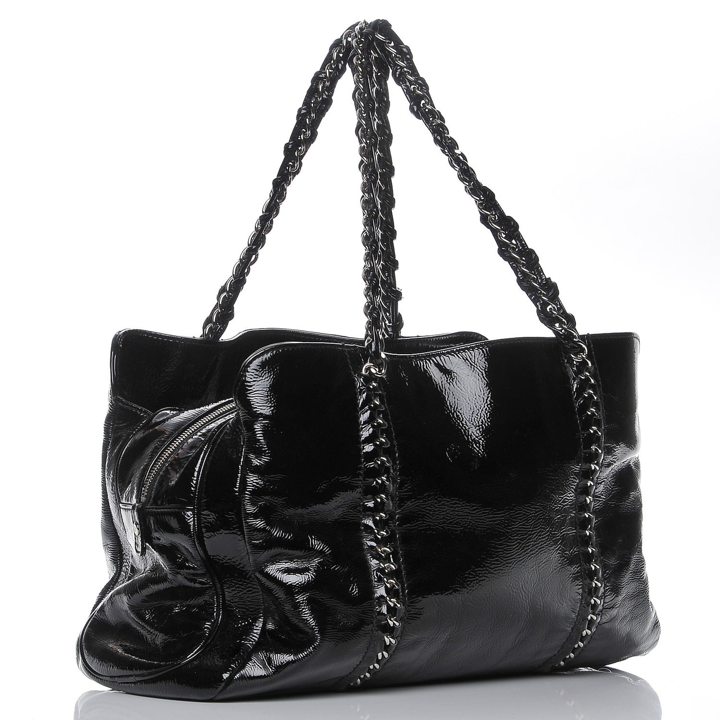 Patent Calfskin Large Luxe Ligne Tote Black
