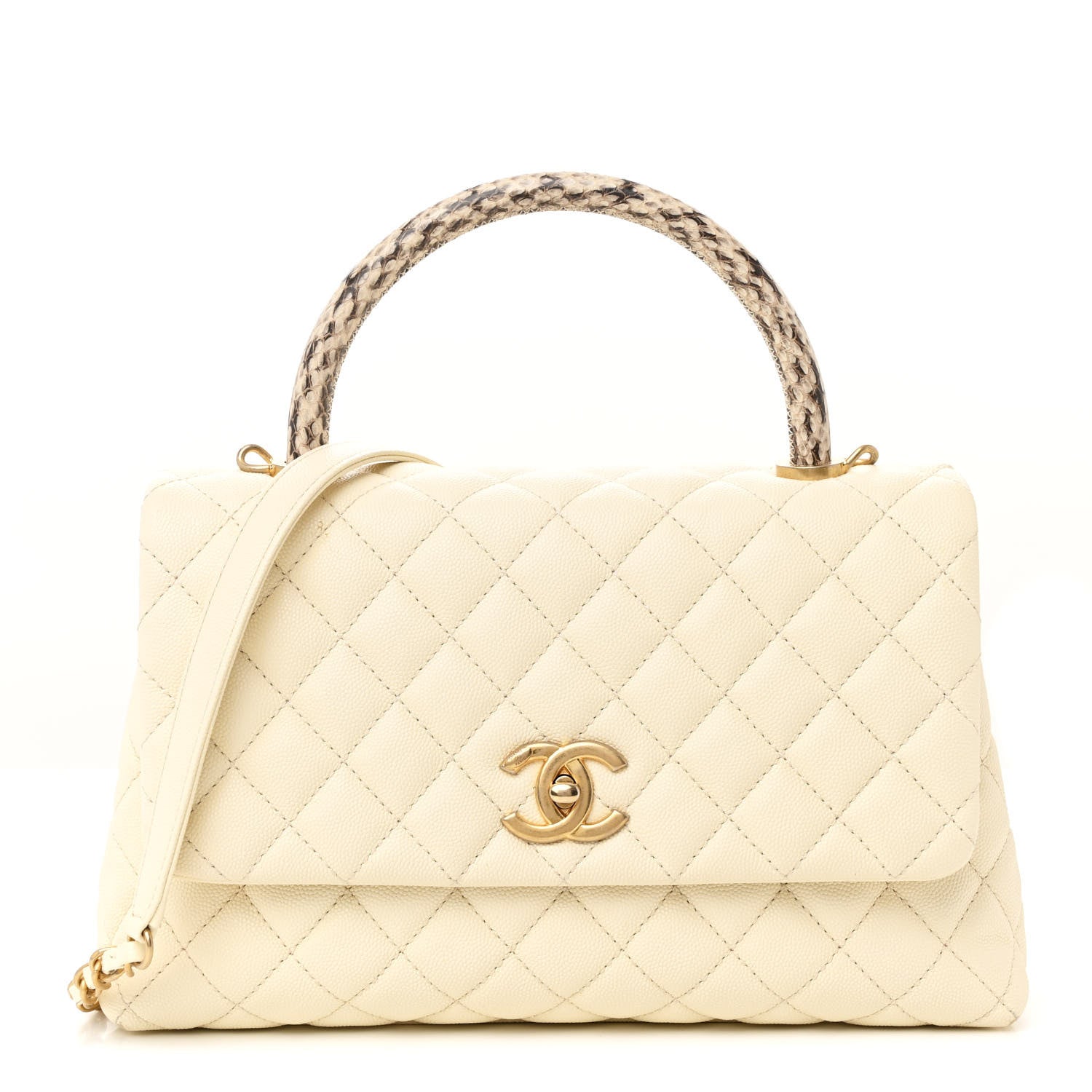 Chanel Caviar Elaphe Quilted Small Coco Handle Flap Ivory 1 of 13