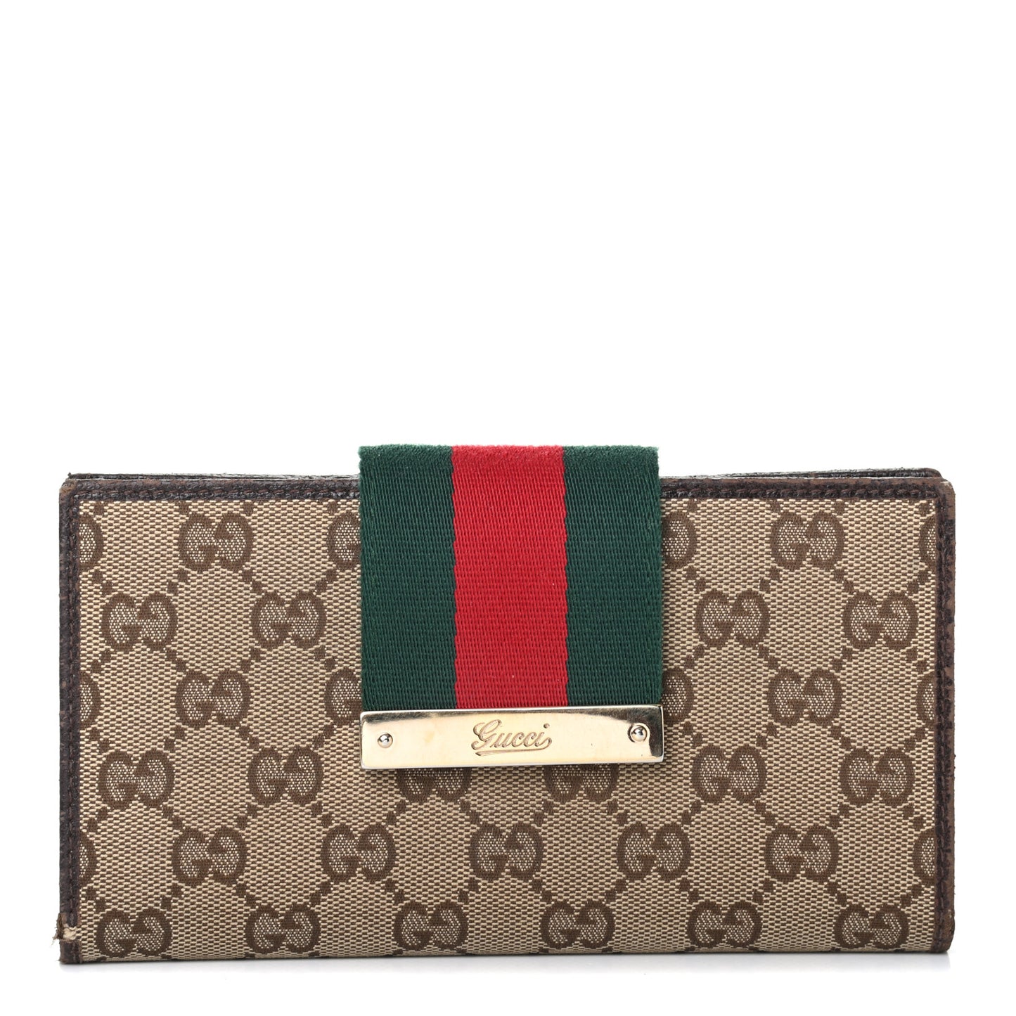 Monogram Calfskin Ladies Web Continental Wallet Beige Ebony Cocoa