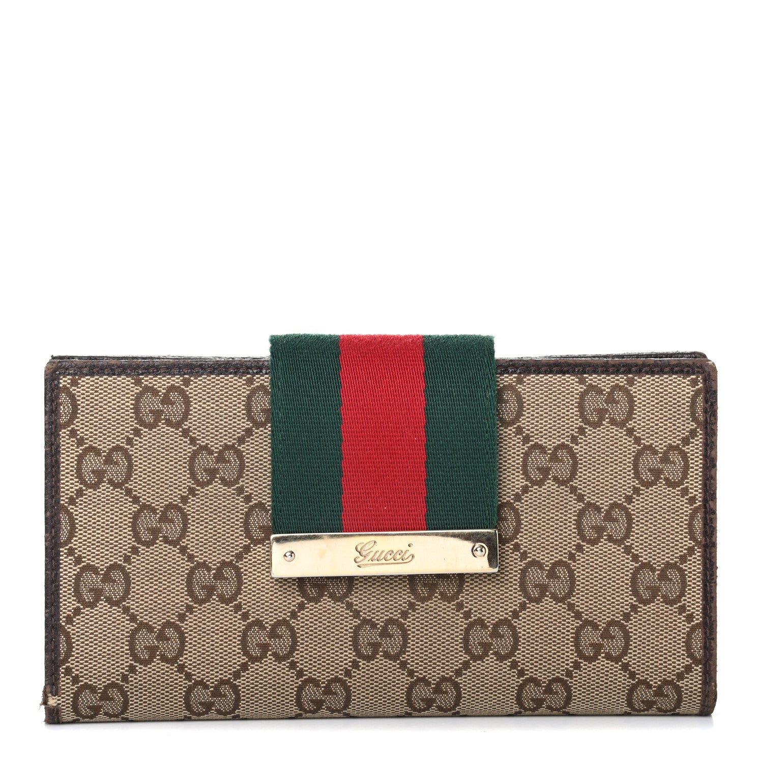 Gucci Monogram Calfskin Ladies Web Continental Wallet Beige Ebony Cocoa 1 of 7