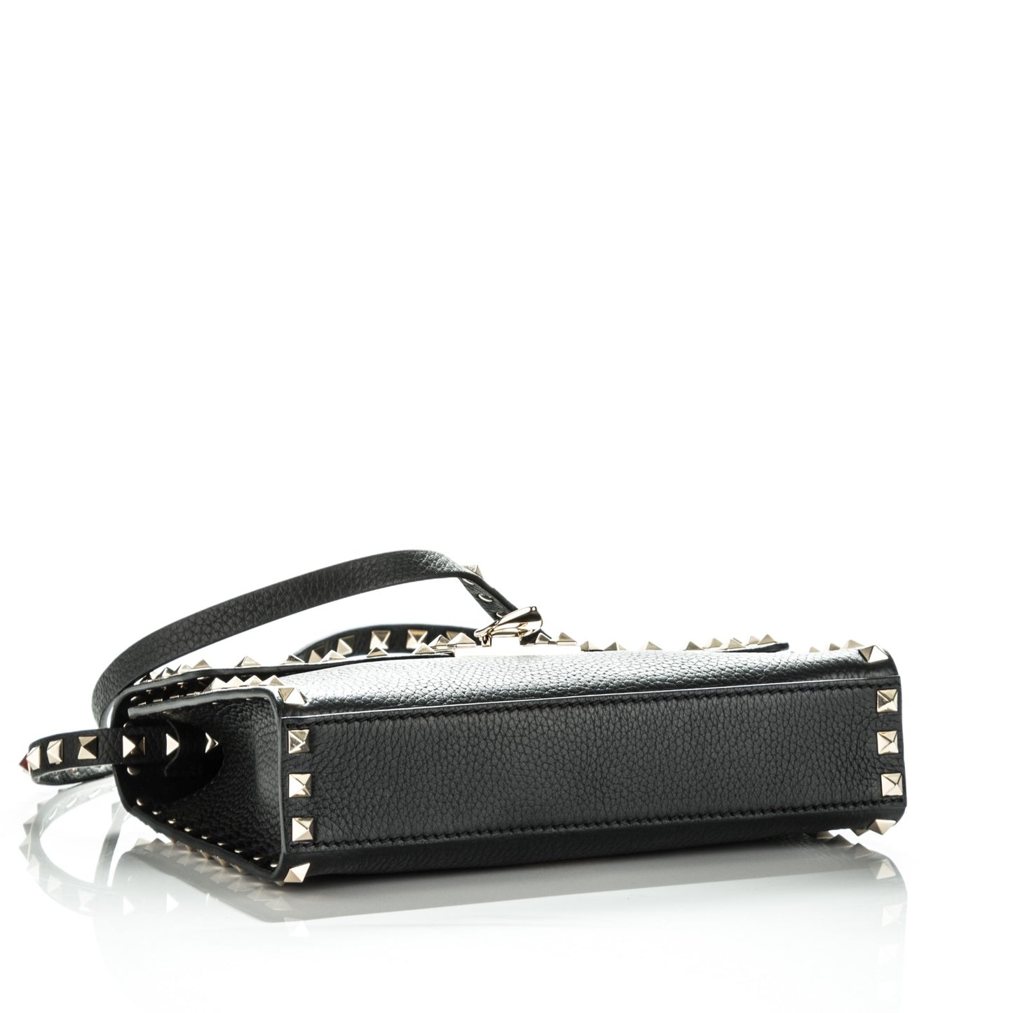 Pebbled Calfskin Medium Rockstud Flip Lock Crossbody Bag Black
