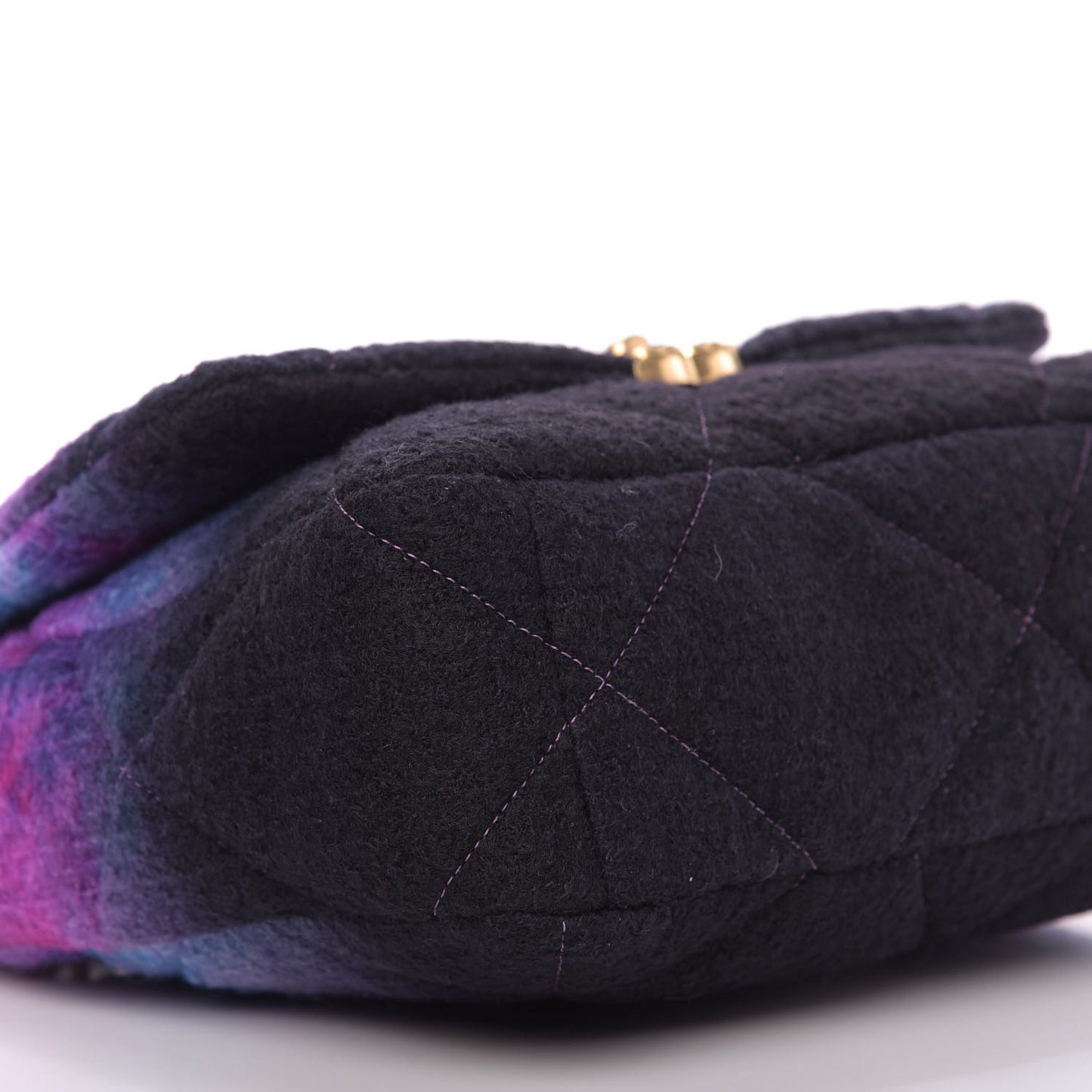 Wool Tweed Quilted Large 19 Flap Purple Black Blue