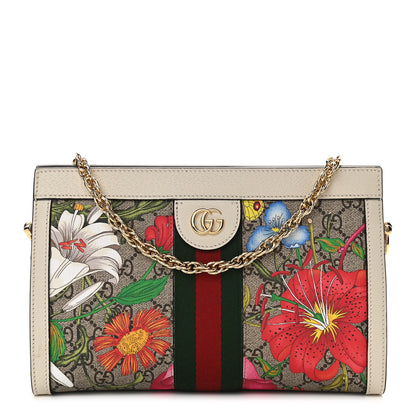 Gucci GG Supreme Monogram Flora Web Small Ophidia Chain Shoulder Bag White 1 of 11
