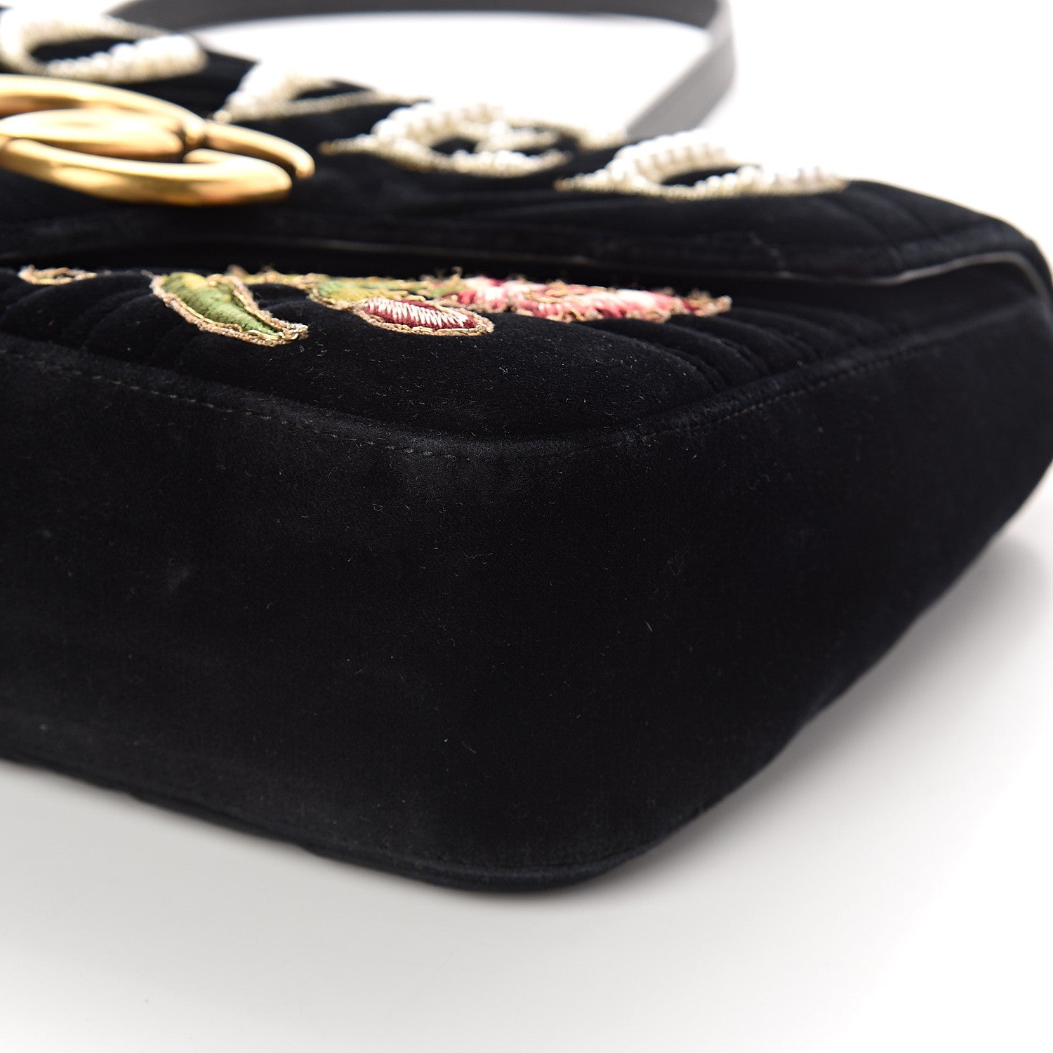 Gucci Velvet Matelasse Loved Embroidered Medium GG Marmont Shoulder Bag Black 8 of 8