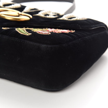 Gucci Velvet Matelasse Loved Embroidered Medium GG Marmont Shoulder Bag Black 8 of 8