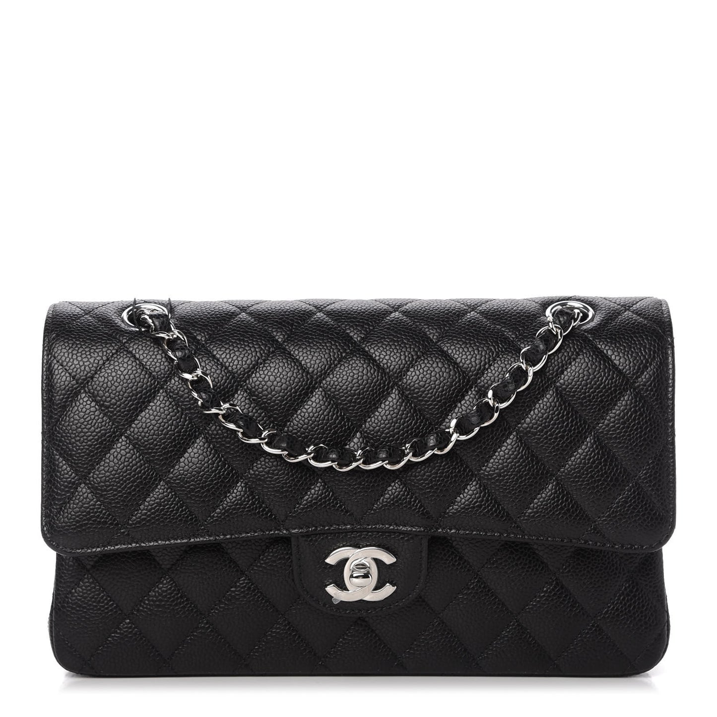 Caviar Quilted Medium Double Flap Black