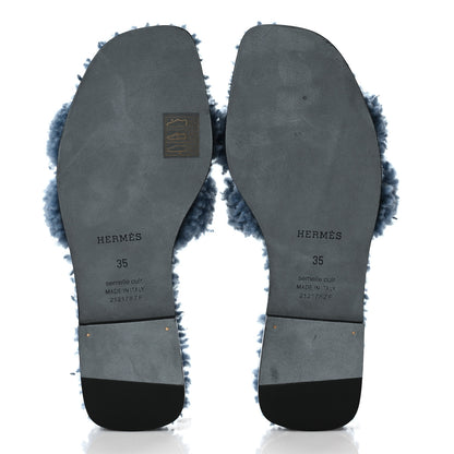 Hermes Woolskin Oran Sandals 35 Bleu 5 of 8