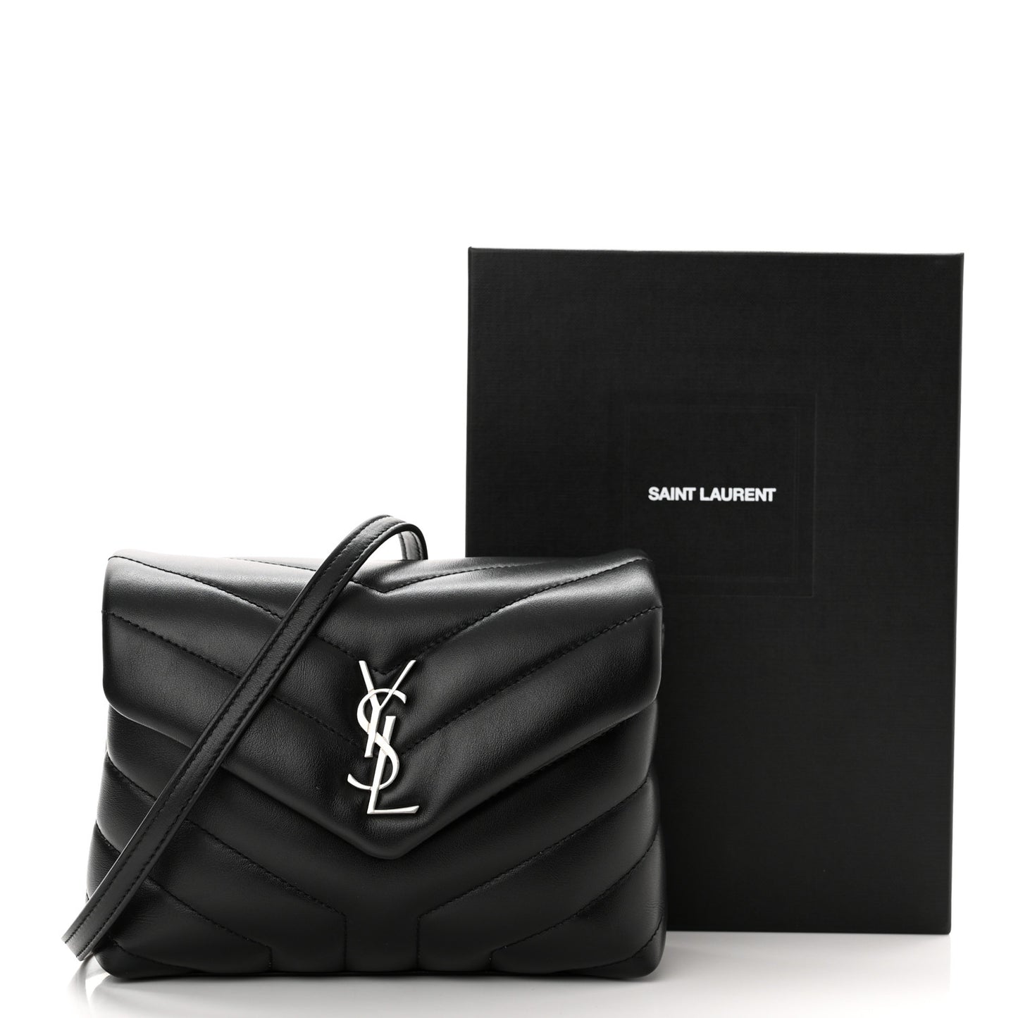 Calfskin Y Quilted Monogram Toy Loulou Crossbody Bag Black