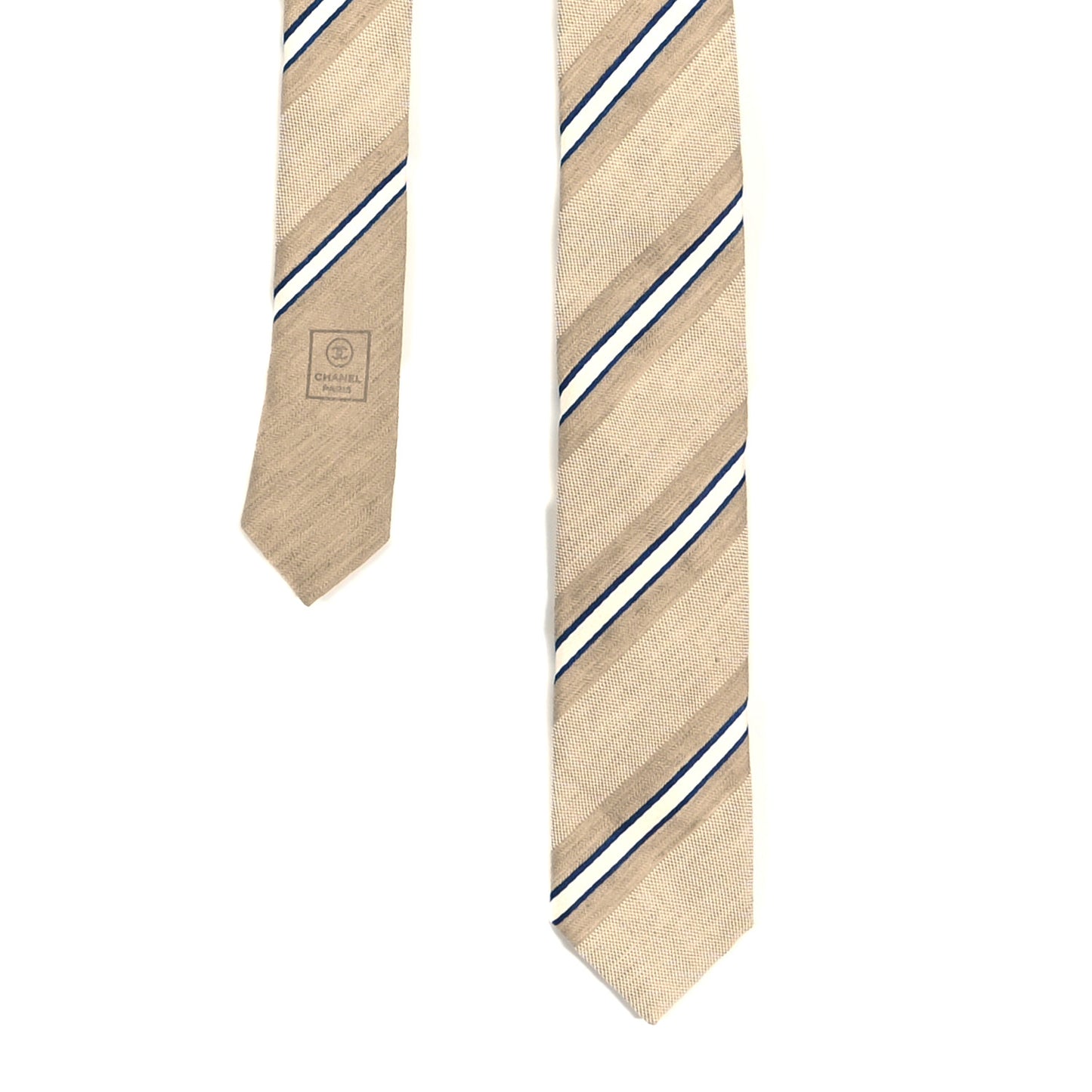 Linen Cotton Silk Mens CC Stripe Neck Tie Beige
