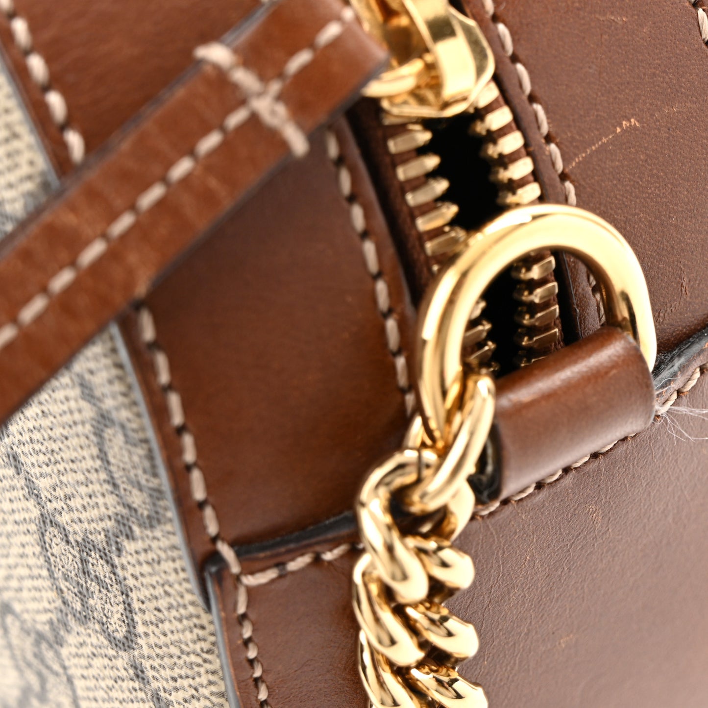 GG Supreme Monogram Cuoio Toscano Mini Chain Shoulder Bag Beige Ebony Cuir