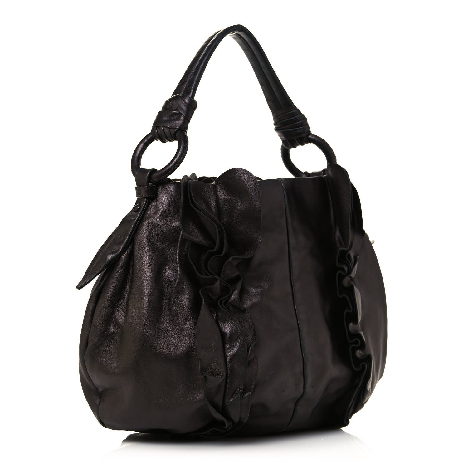 Prada Metallic Nappa Ruffle Hobo Grafite Mordore 2 of 15