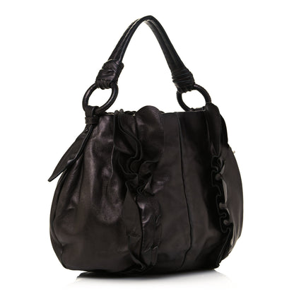 Prada Metallic Nappa Ruffle Hobo Grafite Mordore 2 of 15