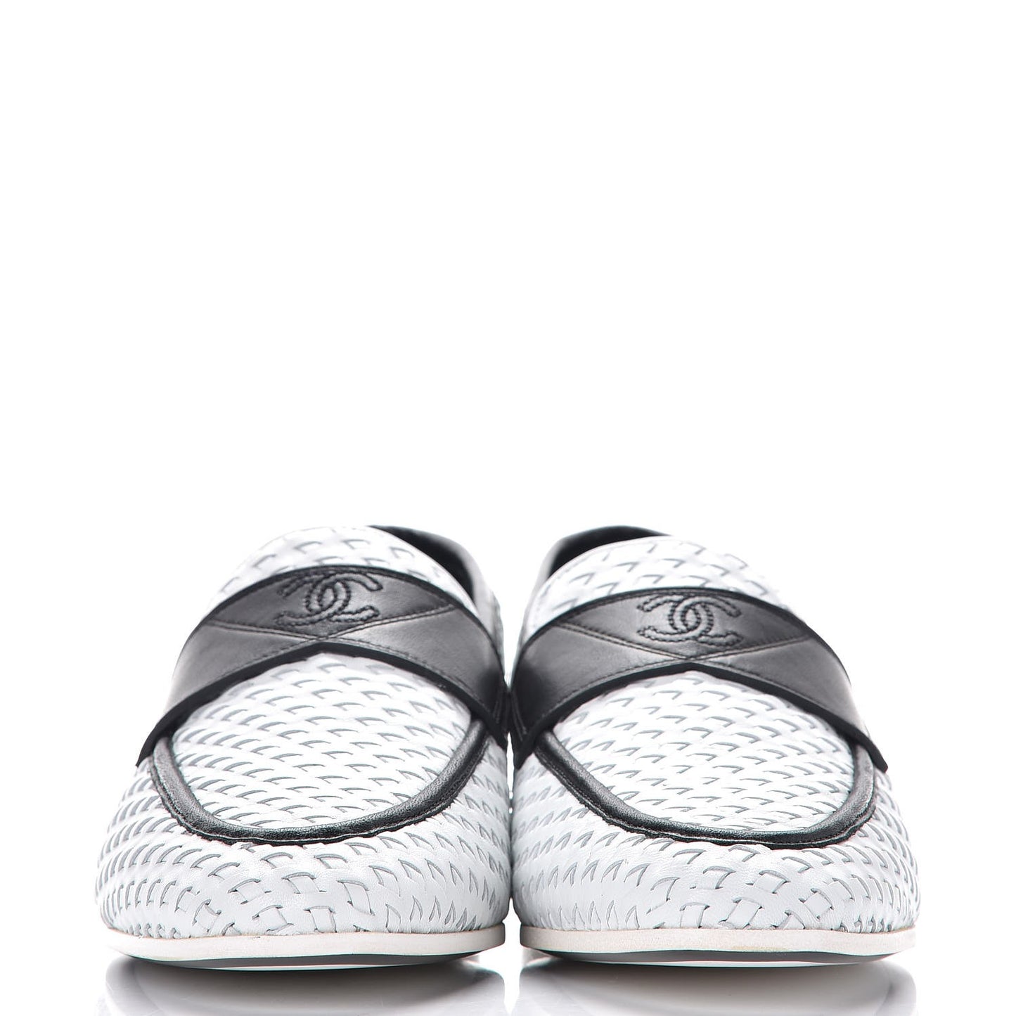 Lambskin Calfskin Braided Mocassin Loafers 39 Black White