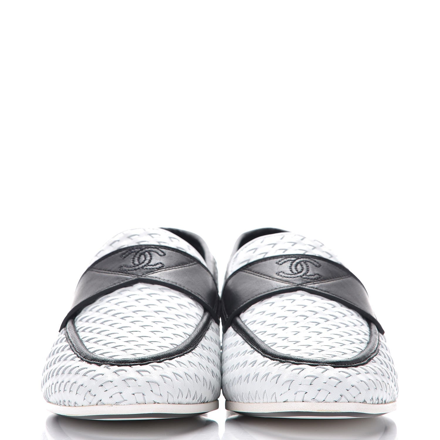Chanel Lambskin Calfskin Braided Mocassin Loafers 39 Black White 2 of 7