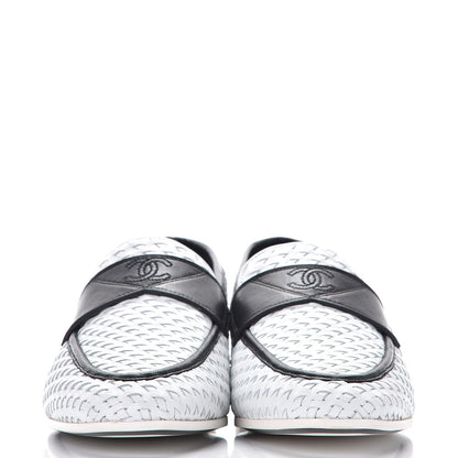 Chanel Lambskin Calfskin Braided Mocassin Loafers 39 Black White 2 of 7