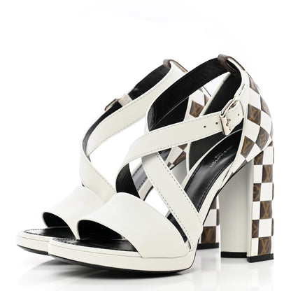 Louis Vuitton Calfskin Monogram Damier Tressage Matchmake Cross Sandals 37.5 White 3 of 16