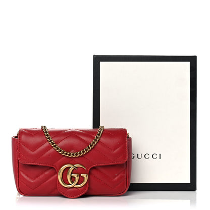 Gucci Calfskin Matelasse Super Mini GG Marmont Shoulder Bag Hibiscus Red 15 of 15