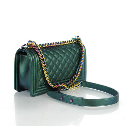 Chanel Iridescent Goatskin Quilted Medium Boy Flap Green 3 of 7