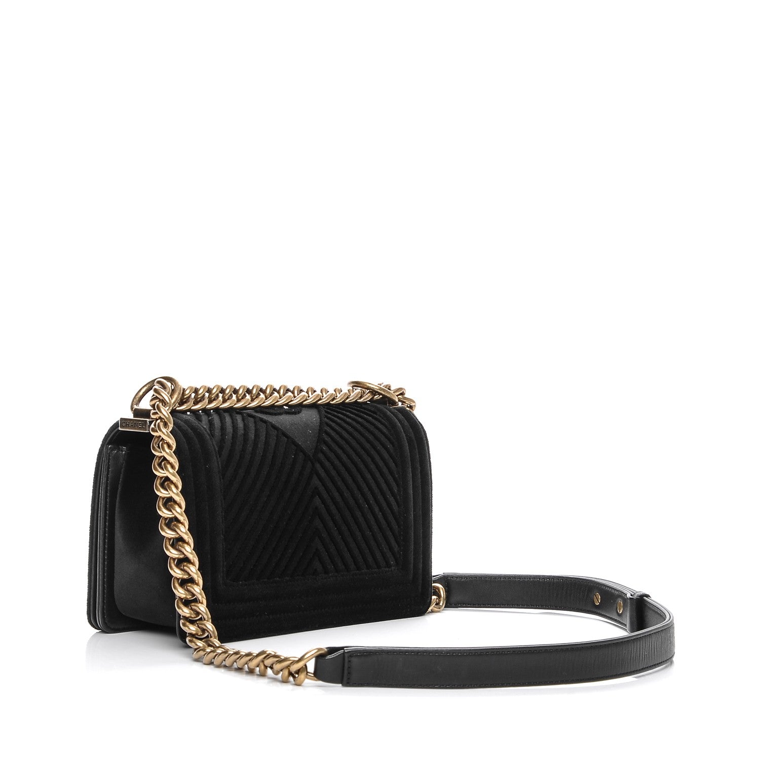Chanel Velvet Chevron Quilted Small Boy Flap Black 4 of 9
