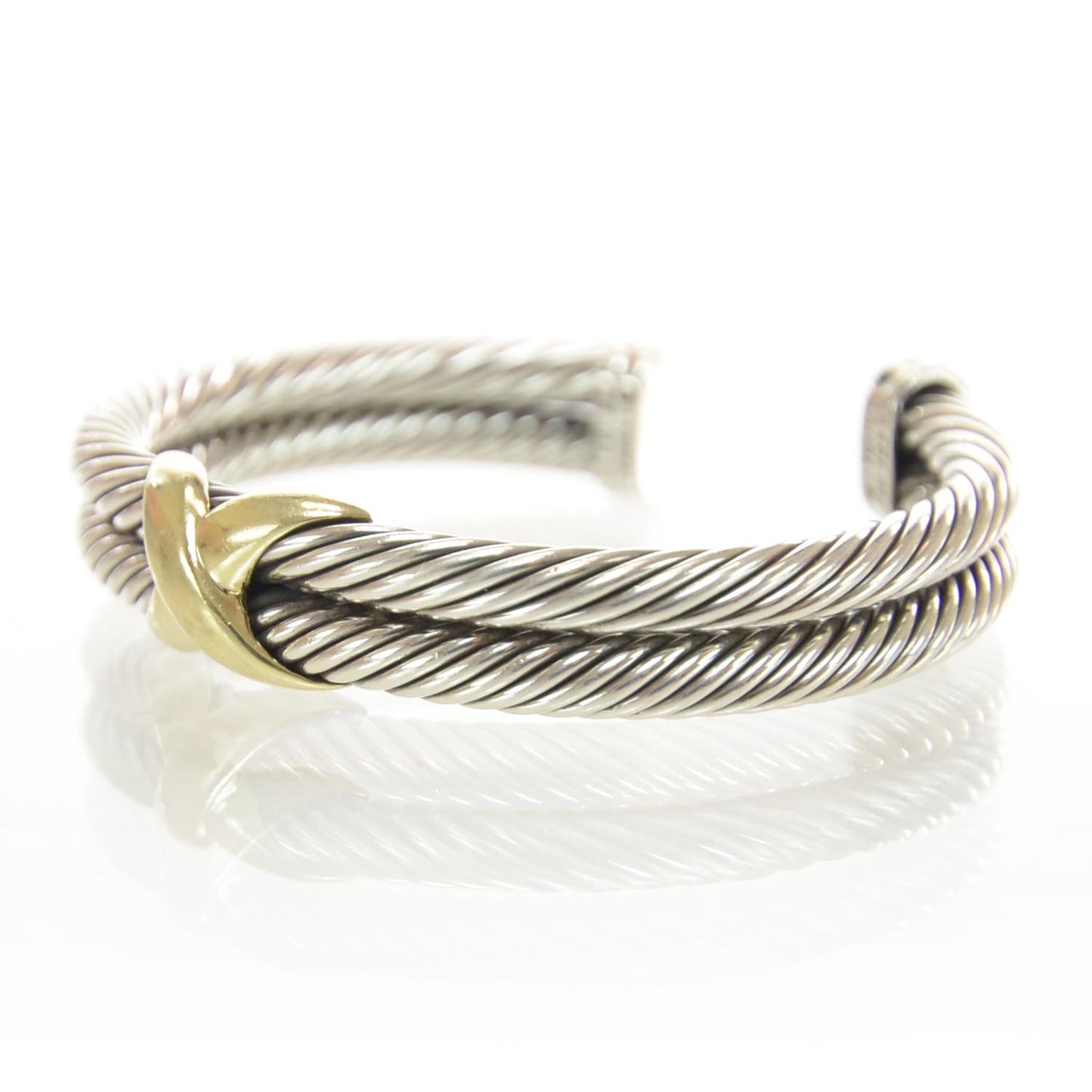 Sterling Silver 14K Yellow Gold 10mm X Double Cable Bracelet