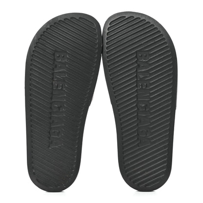 Balenciaga Rubber Allover Logo Embossed Womens Pool Slide Sandals 37 Black 5 of 8