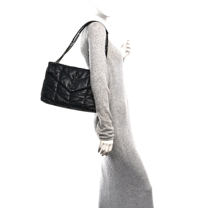 Saint Laurent Lambskin Quilted Monogram Monochrome Medium Loulou Puffer Chain Satchel Black 2 of 11