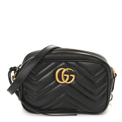 Gucci Calfskin Matelasse Mini GG Marmont Chain Shoulder Bag Black 1 of 10