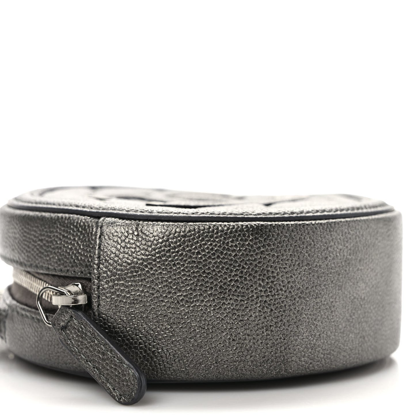 Metallic Caviar Quilted Round Filigree Crossbody Ruthenium