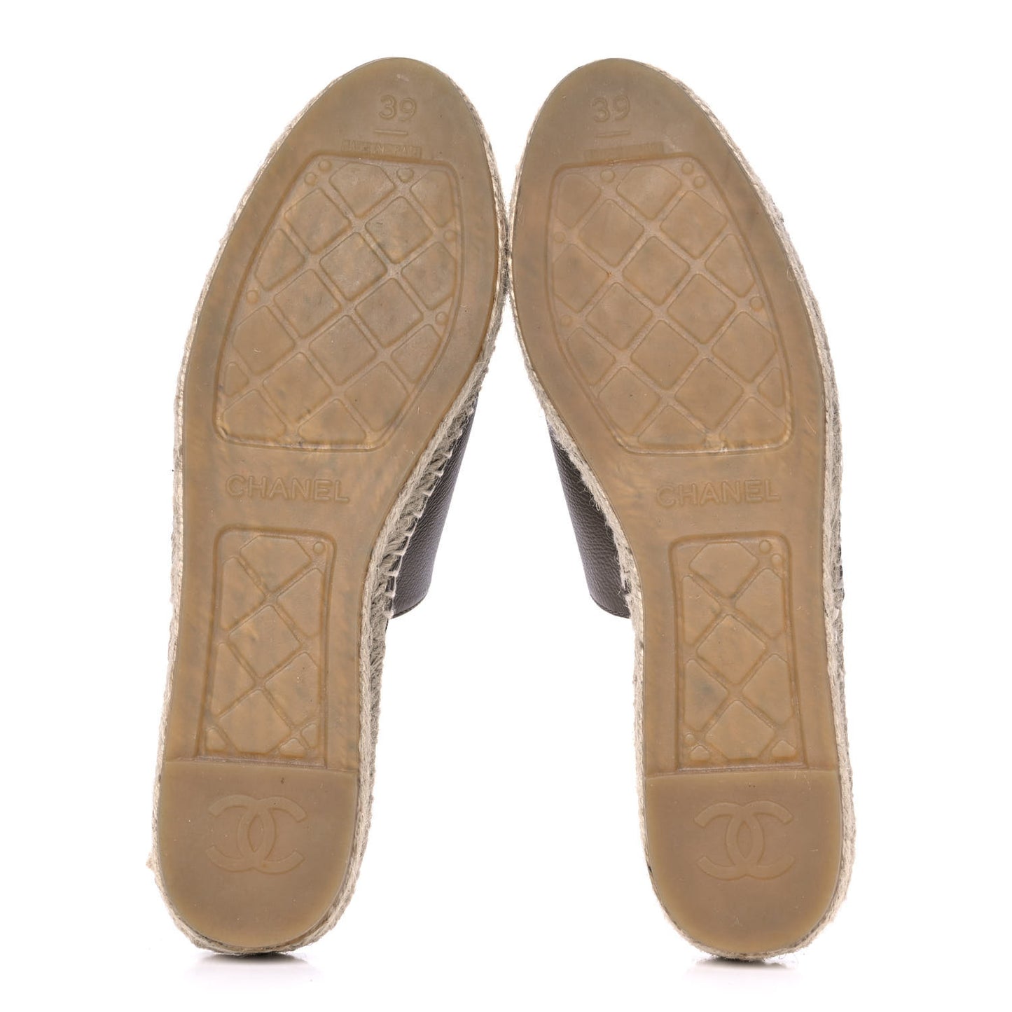 Calfskin CC Espadrille Mules 39 Dark Beige