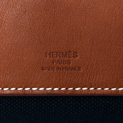 Hermes Toile Goeland Idro Calfskin Odyssee Terre Duffle Bag Bleu Marine Gold 6 of 10
