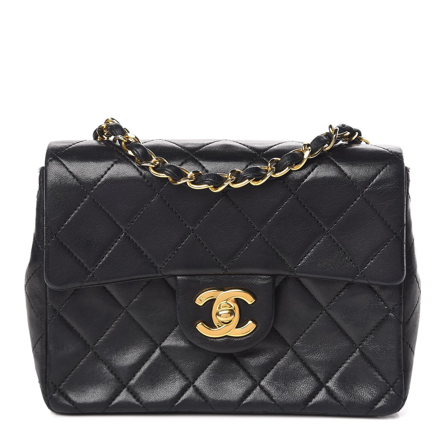 Lambskin Quilted Mini Square Flap Black
