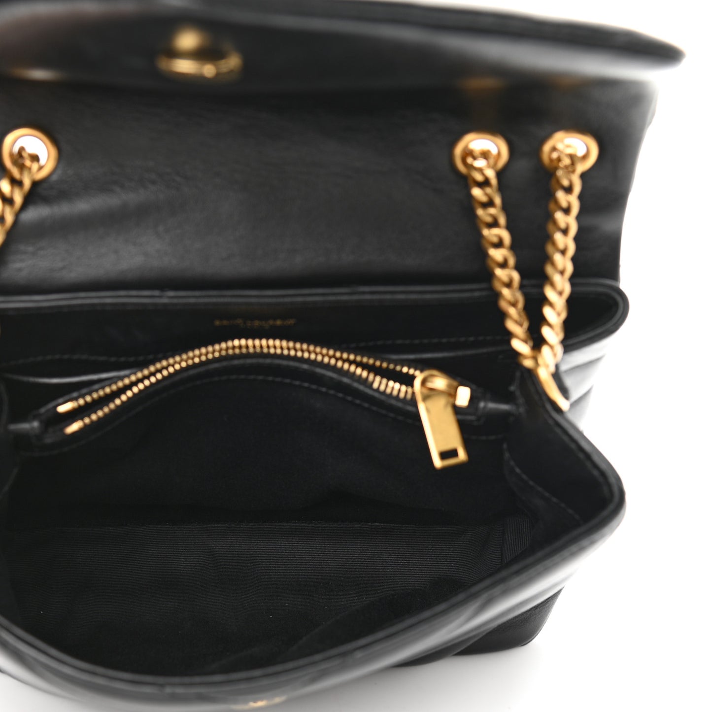 Calfskin Y Quilted Monogram Small Loulou Chain Satchel Black