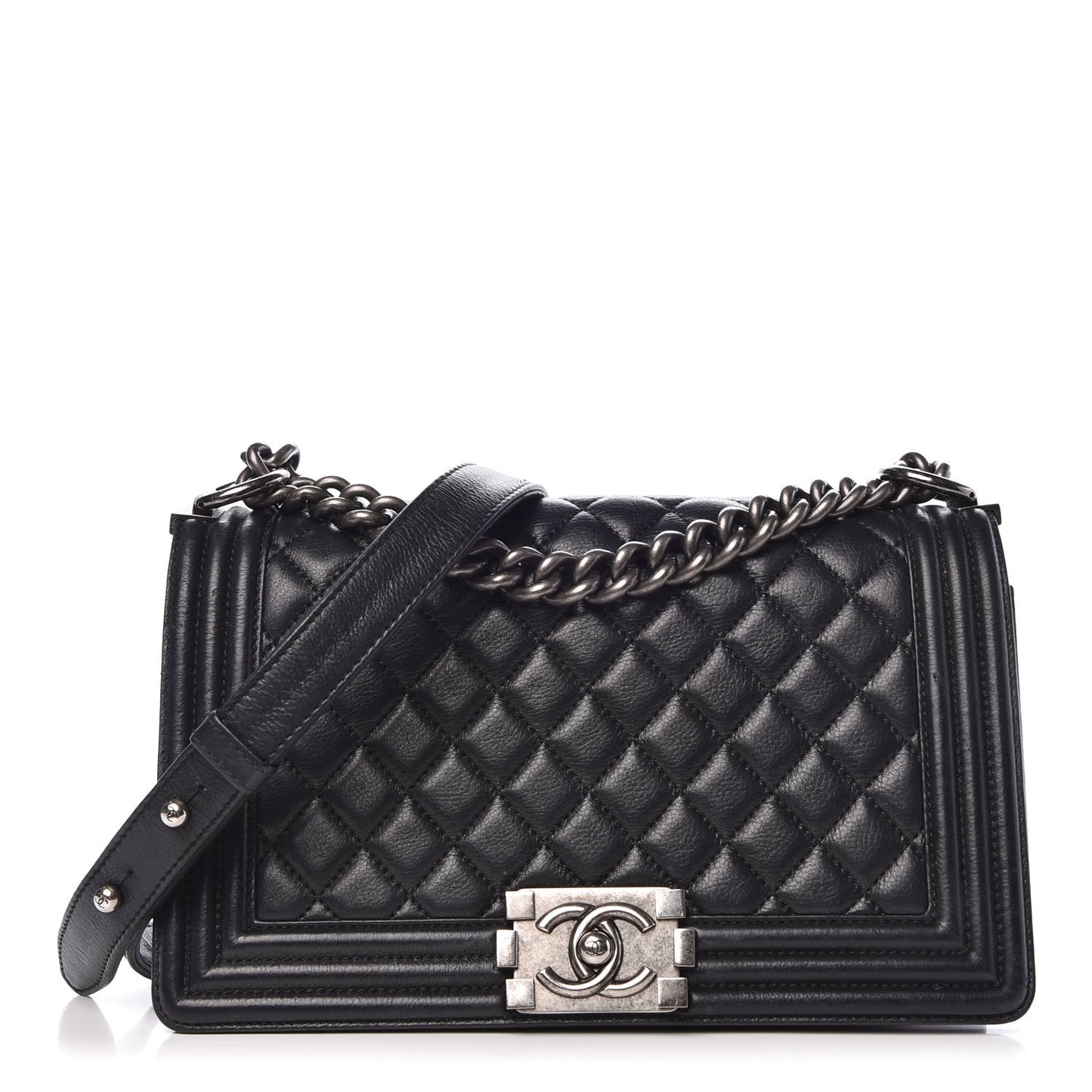 Calfskin Quilted Medium Boy Flap Black