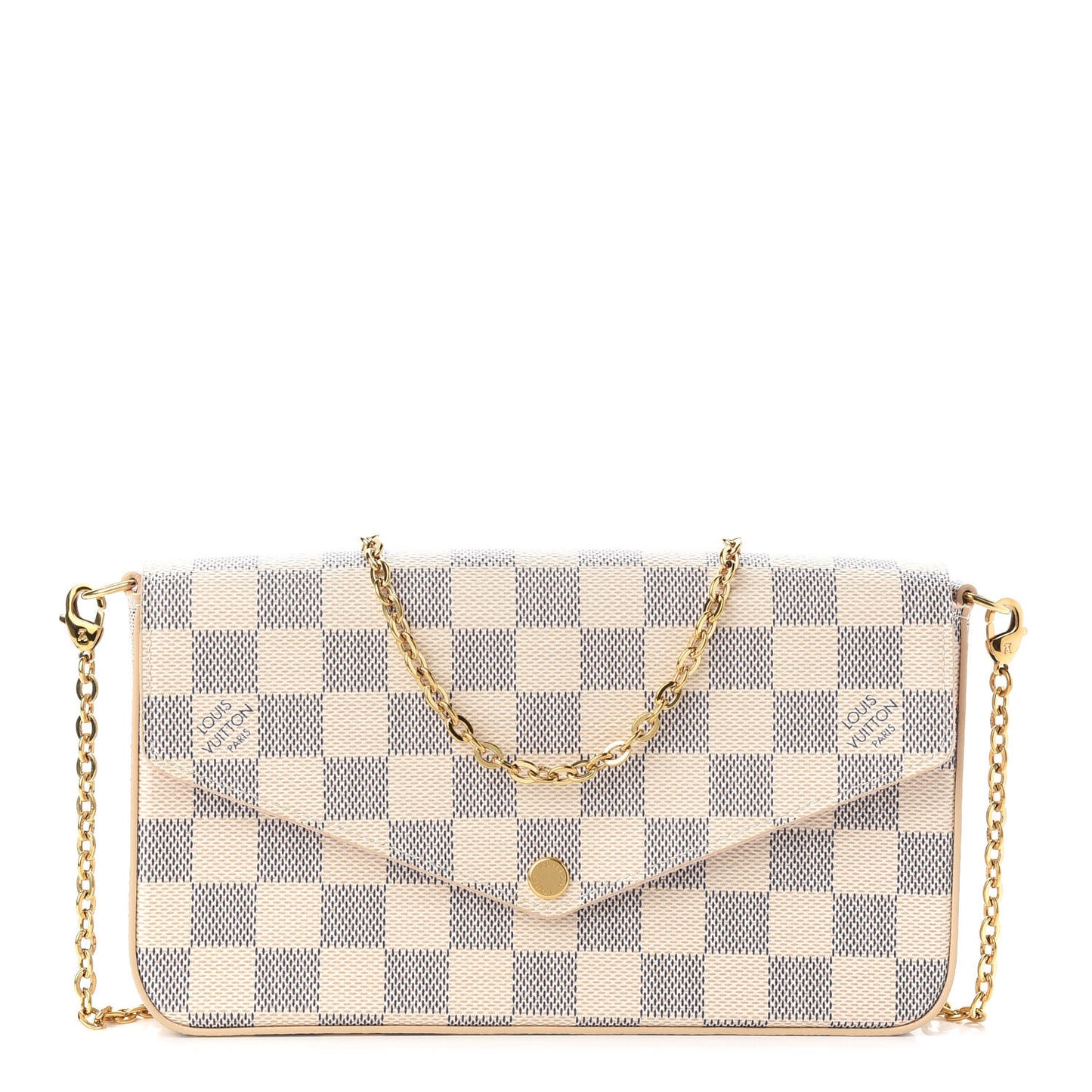 Damier Azur Pochette Felicie Chain Wallet Rose Ballerine