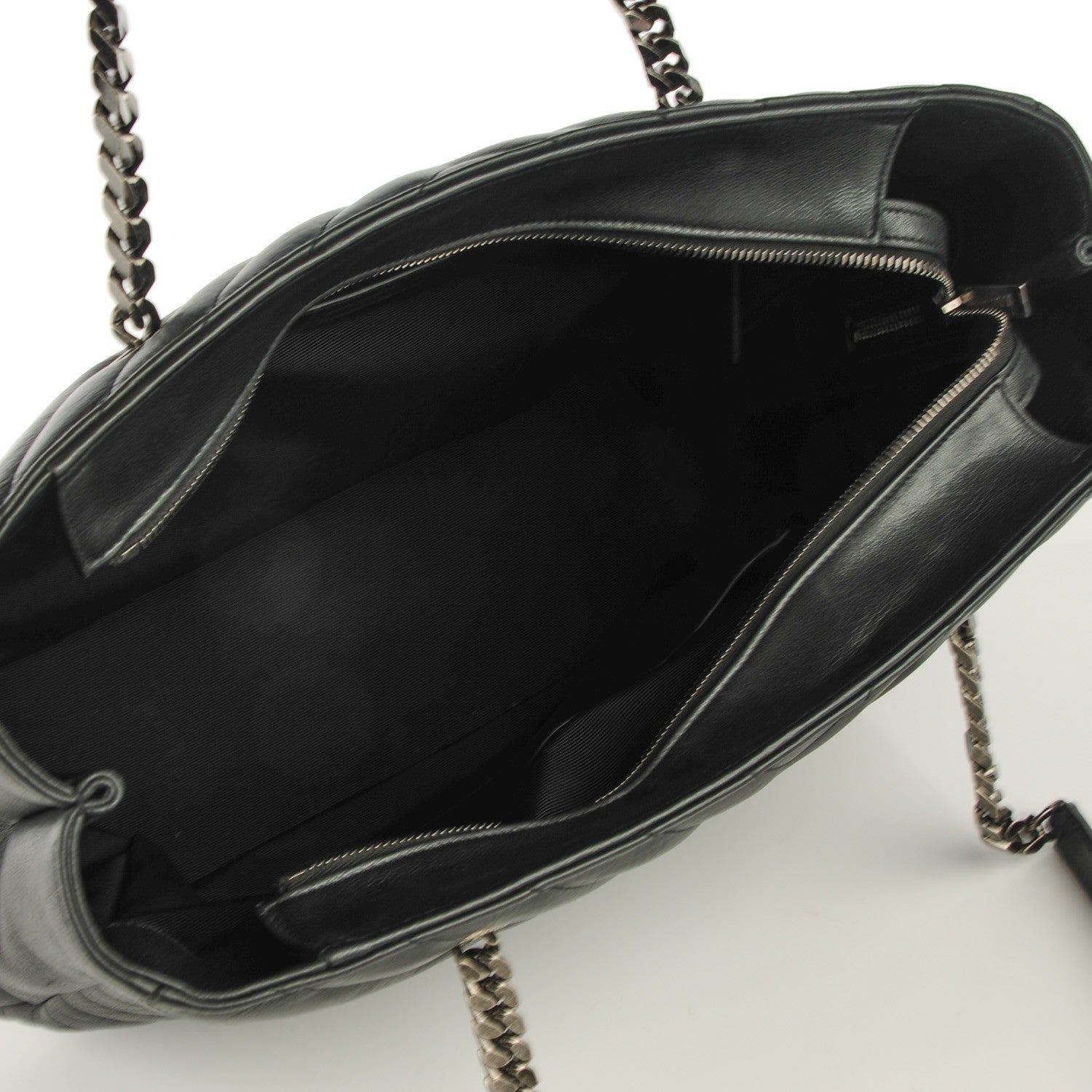 Saint Laurent Sheepskin Matelasse Chevron Large Monogram Shopping Bag Black 7 of 7