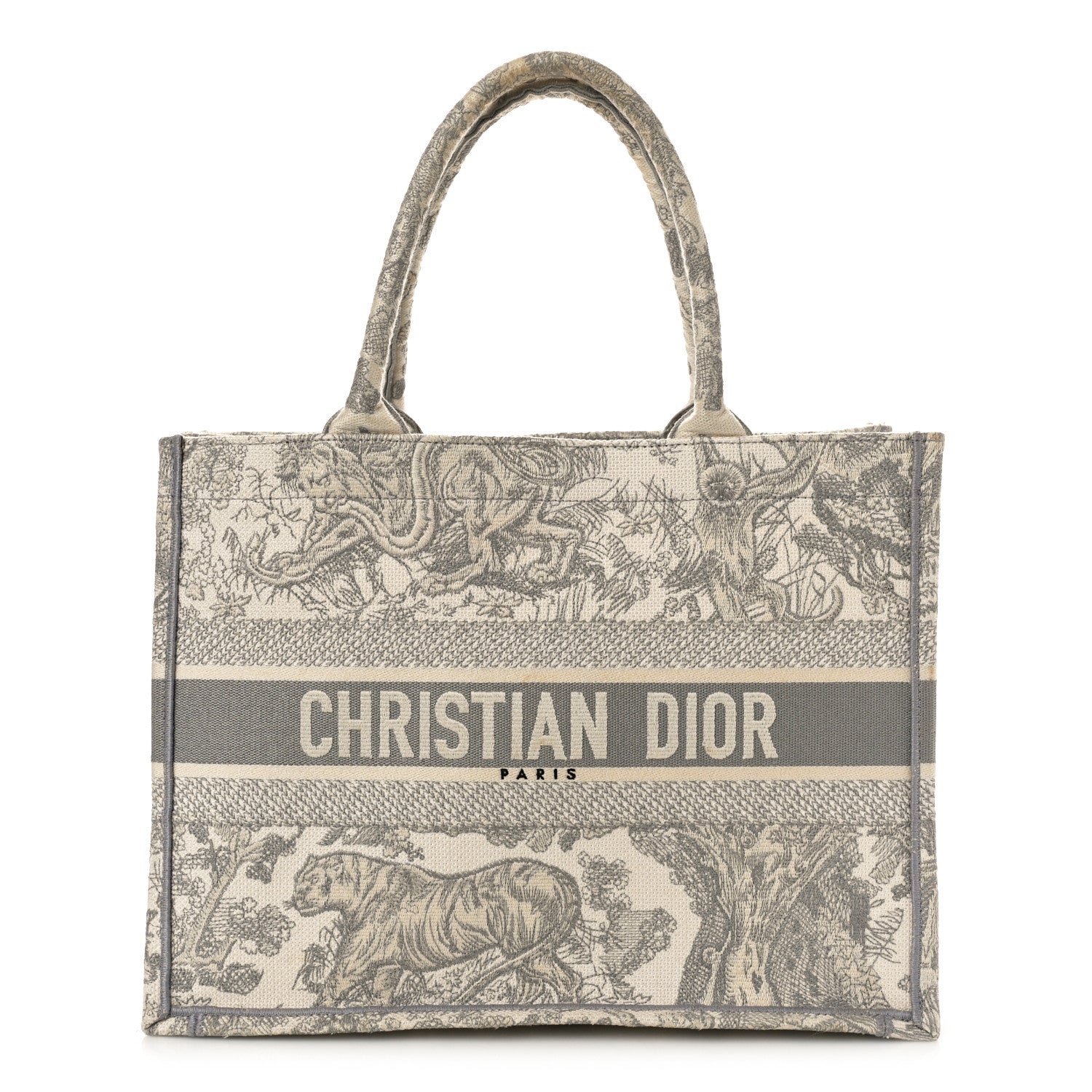 Christian Dior Canvas Embroidered Medium Dioriviera Toile De Jouy Book Tote Gray 1 of 14
