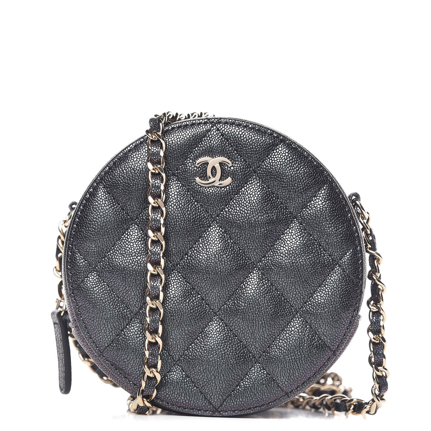 Chanel Iridescent Caviar Quilted Round Clutch With Chain Black 1 of 8