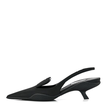 Prada Nylon Logo Pointed Toe 45mm Slingback Pumps 36.5 Black 1 of 7