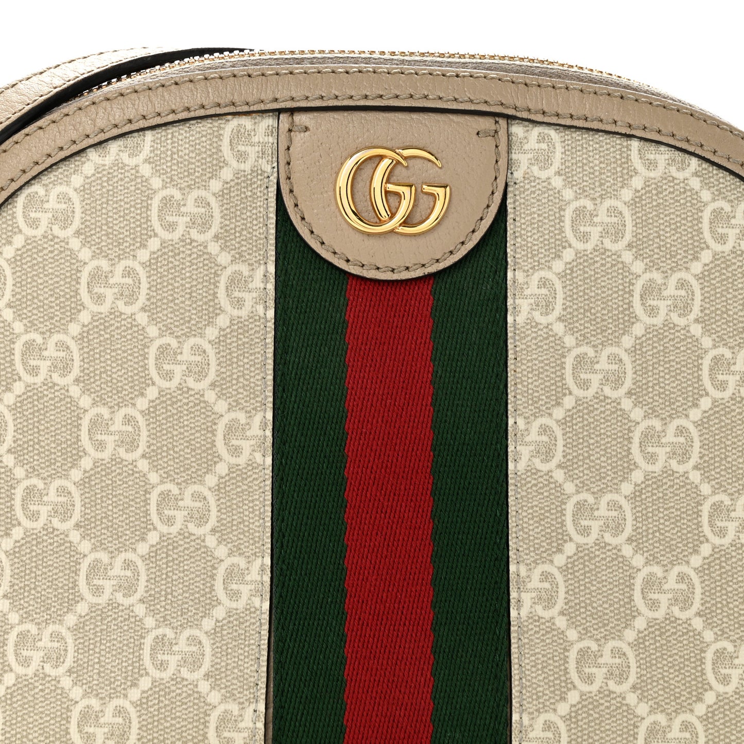 GG Supreme Monogram Textured Dollar Calfskin Web Small Ophidia Dome Shoulder Beige Mystic White Oatmeal