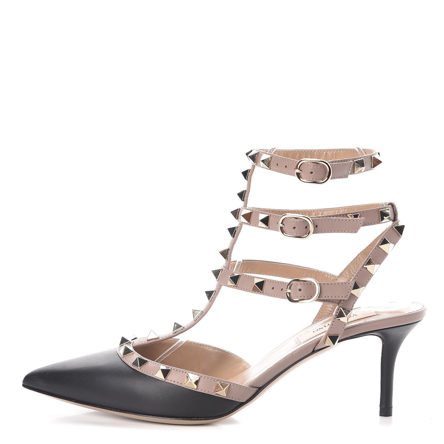 Valentino Garavani Calfskin Rockstud Ankle Strap 65mm Pumps 37.5 Black Poudre 1 of 8